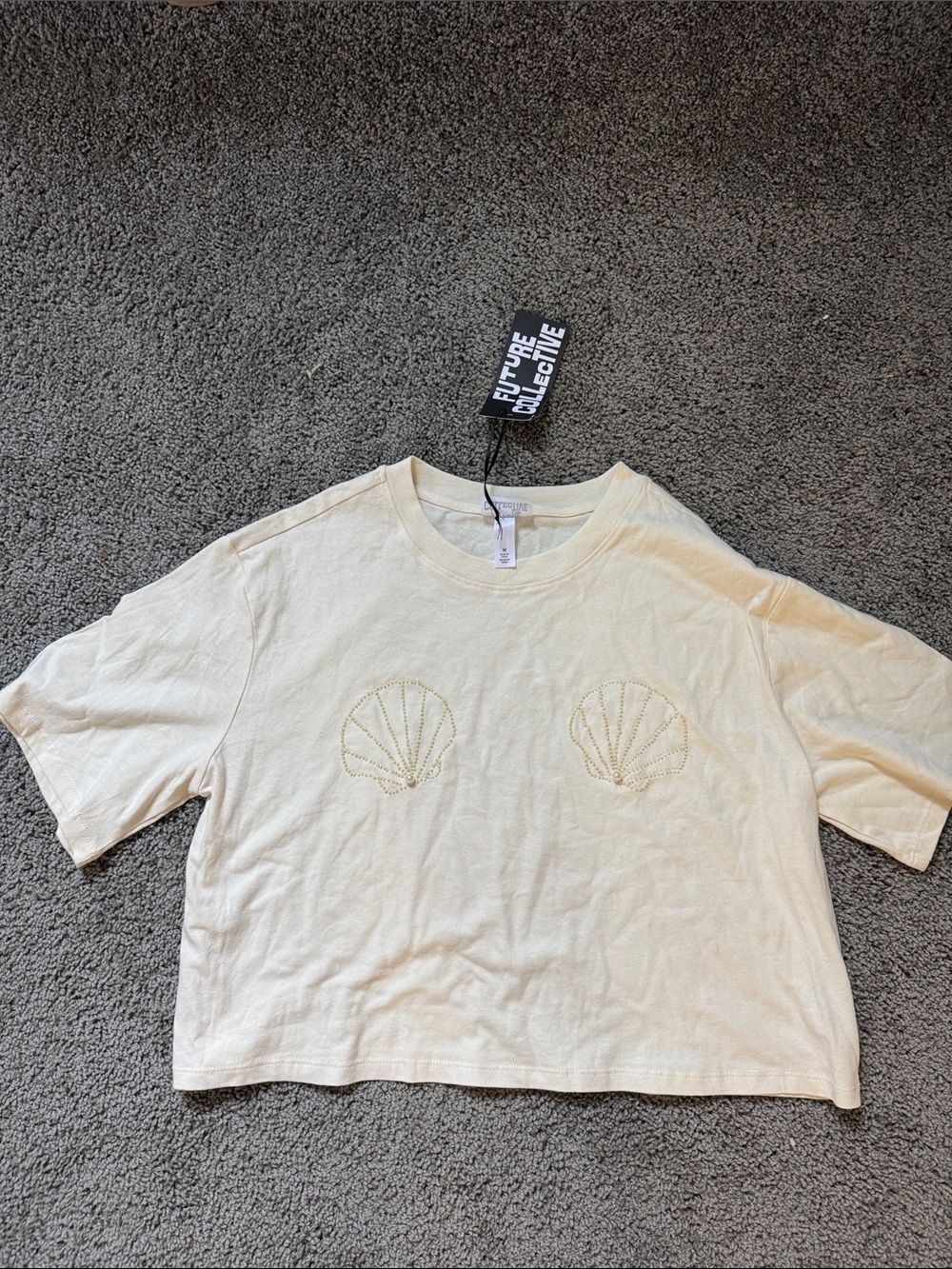 The Future Collective Cream Shell Embroidered Short Sleeve Tee — Relaxed Fit